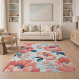 ODIKA Washable Pink Floral Area Rug - Low Pile Non-Slip Modern Flower Carpet
