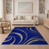 Abstract Area Navy Blue Gold Swirl Abstract Area Rug