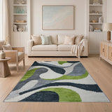 Modern Abstract Green Grey Geometric Area Rug