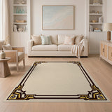 Gold Ornate Geometric Border Area Rug