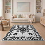 Black White Persian Floral Mandala Rug