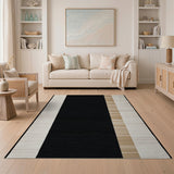 Modern Black Ivory Tan Striped Area Rug