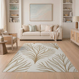 Tan Fern Frond Line Art Area Rug