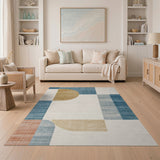 Geometric Modern Teal Gold Geometric Abstract Area Rug
