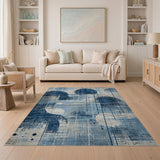 Distressed Navy Blue Abstract Area Rug