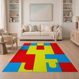 Bold Primary Color Block Geometric Area Rug