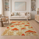 Boho Chic Red Whimsical Red Mushroom Forest Area Rug