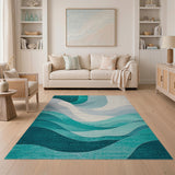 Blue and Teal Teal Abstract Wave Area Rug