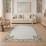 Elegant Gold Ornate Persian Border Rug