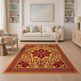 Beige and Neutral Ornate Red Floral Persian Area Rug