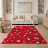 Whimsical Red Christmas Sled Snowflake Rug