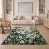 Ethereal White Anemone Blooms Teal Area Rug