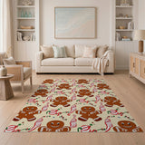 Festive Gingerbread Men Candy Cane Area Rug