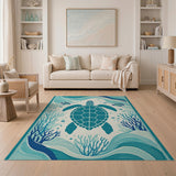 Teal Sea Turtle Coral Reef Area Rug
