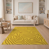 Yellow Vibrant Yellow Wavy Abstract Area Rug