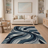 Abstract Navy Brushstroke Area Rug