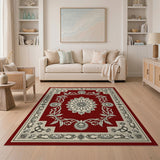 ODIKA Red Traditional Medallion Washable Area Rug - Non-Slip Low Pile Vintage Carpet