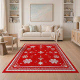 Vibrant Red Persian Rug with White Floral Motifs