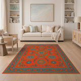 Vibrant Orange Teal Persian Medallion Rug