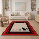 Red Framed Black Cat Pumpkin Silhouette Rug