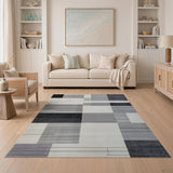 Geometric Block Black White Area Rug
