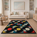Retro Colorful Vinyl Records Washable Area Rug - Low Pile & Non-Slip