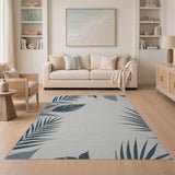 Navy Blue Palm Leaf Area Rug