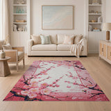 Pink Pink Cherry Blossom Framed Area Rug