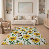 ODIKA Sunflower & Bumblebee Vintage Washable Area Rug - Low Pile Non-Slip Floral Carpet