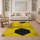 Vibrant Yellow Black Hexagon Geometric Rug
