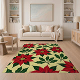 Red Poinsettia Holly Floral Area Rug