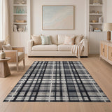 Distressed Black White Plaid No. 5 Area Rug