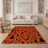 Orange Deer Antler Pine Silhouette Area Rug