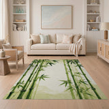 ODIKA Zen Bamboo Forest Washable Rug - Green Watercolor Low Pile Non-Slip Area Rug