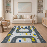 ODIKA Washable Road Map Kids Rug - Modern Geometric Play Mat for Nursery & Playroom