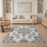 Elegant Grey Floral Damask Area Rug