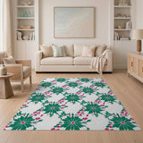Green Green Starburst Floral Pattern Area Rug