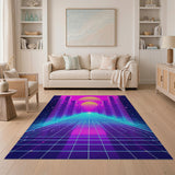 Cyberpunk Neon Sunset City Grid Area Rug