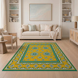 Yellow Daisy Floral Area Rug with Green Border