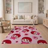 Playful Red-Haired Cartoon Girls Pink Area Rug