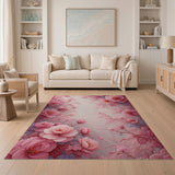 Pink Peony Floral Vintage Area Rug