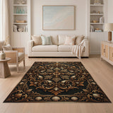 Opulent Gold Baroque Floral Area Rug