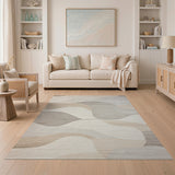 Abstract Beige Neutral Wave Area Rug