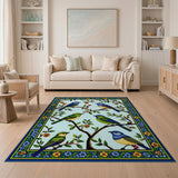 Vibrant Birds on Branches Floral Area Rug