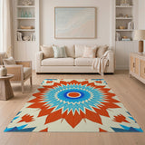 Vibrant Blue-Red Mandala Leaf Area Rug