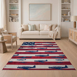 Patriotic American Flag with Propeller Planes Area Rug