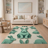 Playful Green Bunny Cutout Area Rug