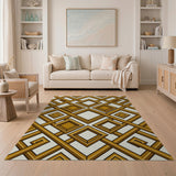 Gold and Silver Gold Geometric Trellis Area Rug
