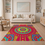 Vibrant Pink Mandala Area Rug with Teal Accents
