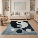 Yin-Yang Geometric Area Rug Black White